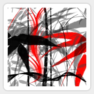 red black grey silver white bamboo abastract digital painting Sticker